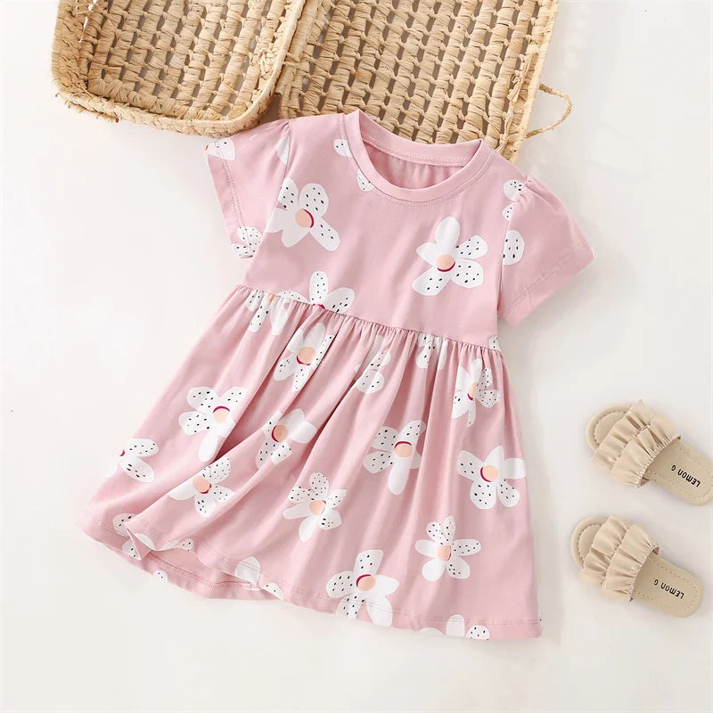 Kids Girls Soft Cotton Cartoon Print Summer Casual Dress