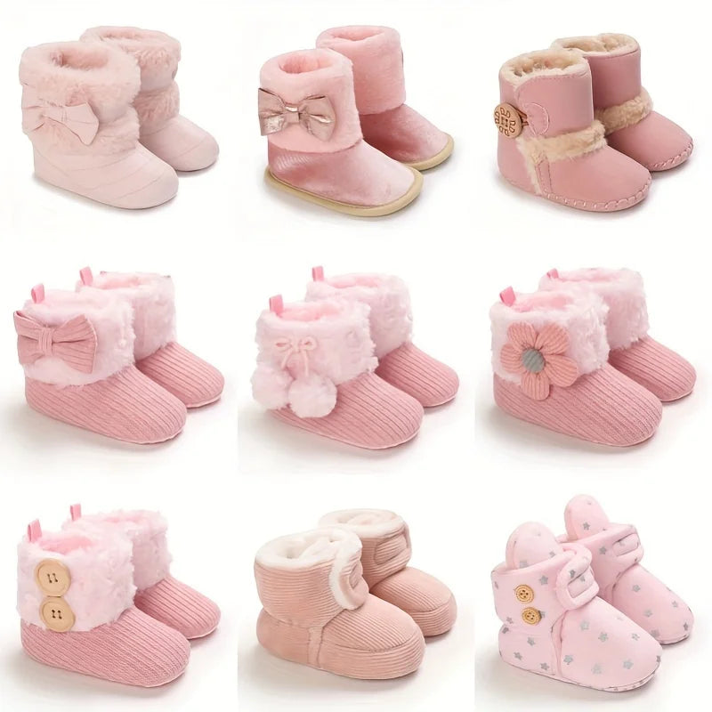 First Walker Girls Pink Warm Cute Fur Velvet Snow Boots childrensterritory