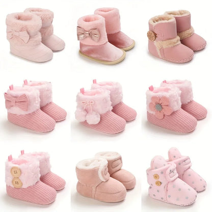 First Walker Girls Pink Warm Cute Fur Velvet Snow Boots childrensterritory