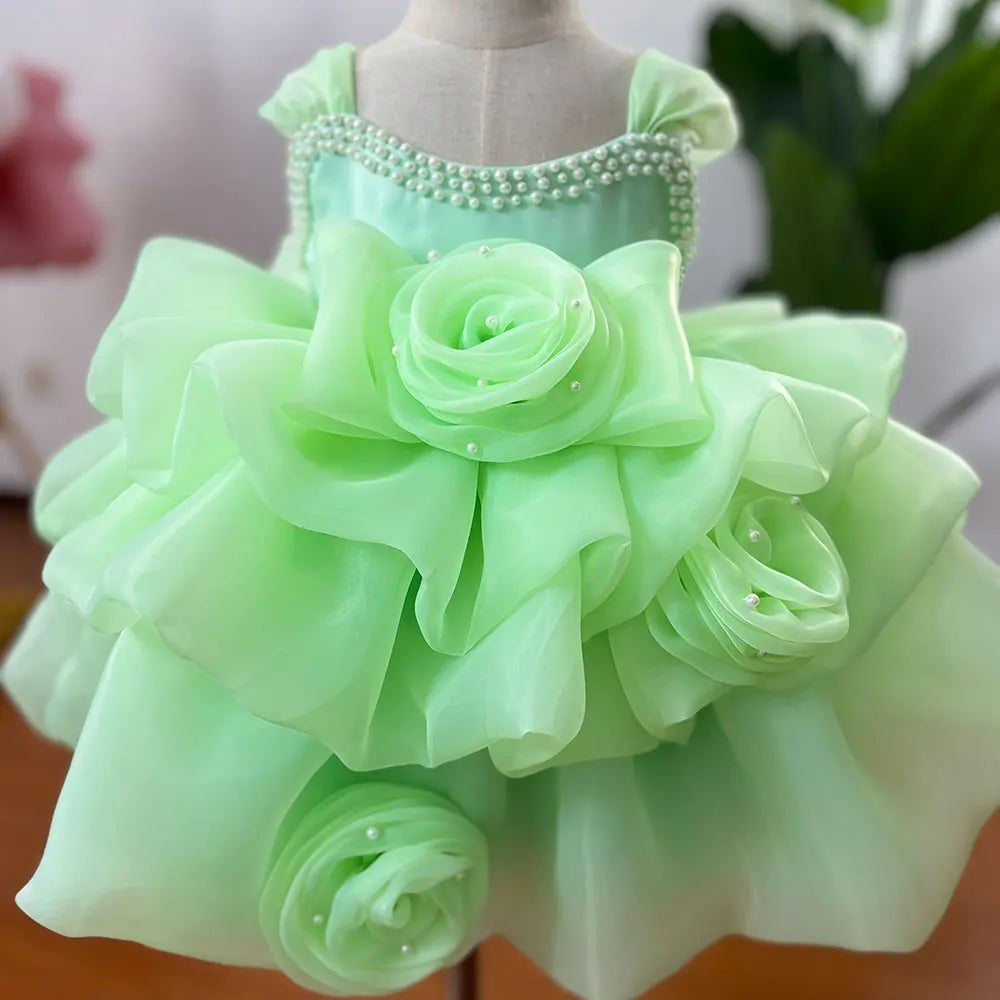 Pearls Design High-End Little Girls Fluffy Princess Party Dresses