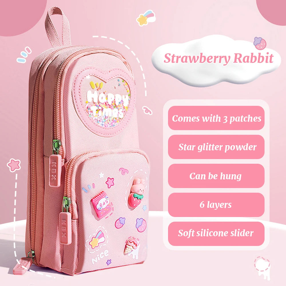 1pcs Patch Design Large Capacity Canvas Pencil Bag for Girls