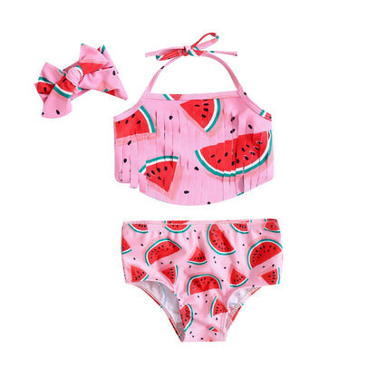 Baby Girl Halter Tassel Tops + Printed Bottom and Headband Set childrensterritory