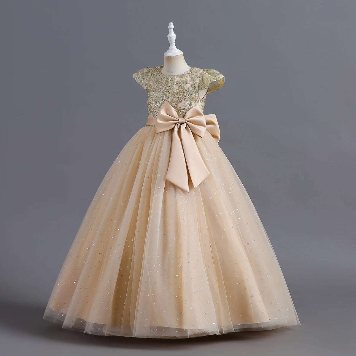 Girls' Embroidery Bow Lace Design Long Party Dresses childrensterritory