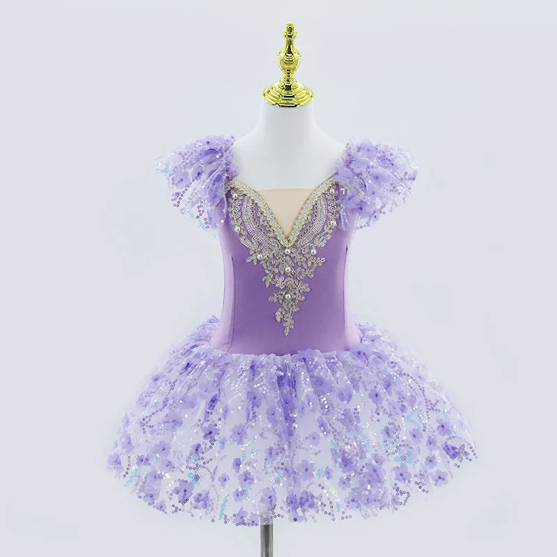 Modern Sequined Flower Tutu Ballet Dresses For Girls