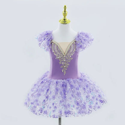 Modern Sequined Flower Tutu Ballet Dresses For Girls childrensterritory