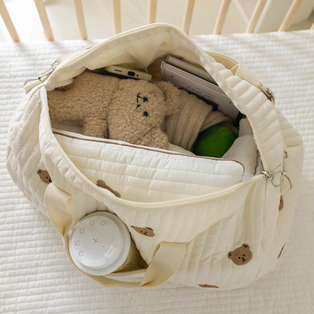 Large Capacity Bear Embroidered Mommy Shoulder Bag childrensterritory