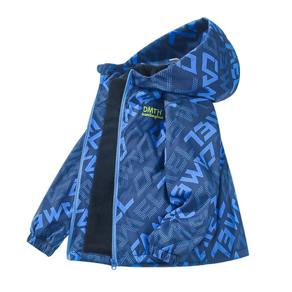 Boys Letter Print Hooded Waterproof Fleece Jackets childrensterritory
