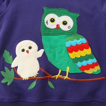 Cartoon Owls Embroidery Kids Sweatshirts childrensterritory