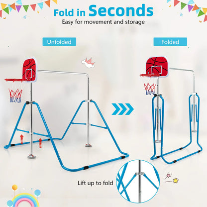 Kids Adjustable Gymnastics Bar with Basketball Hoop childrensterritory