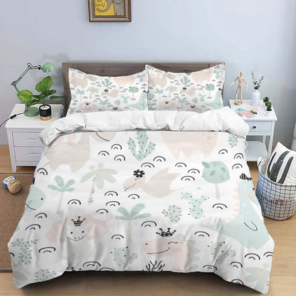 HD Cartoon Dinosaur Print Bedding Set for Kids Bed childrensterritory
