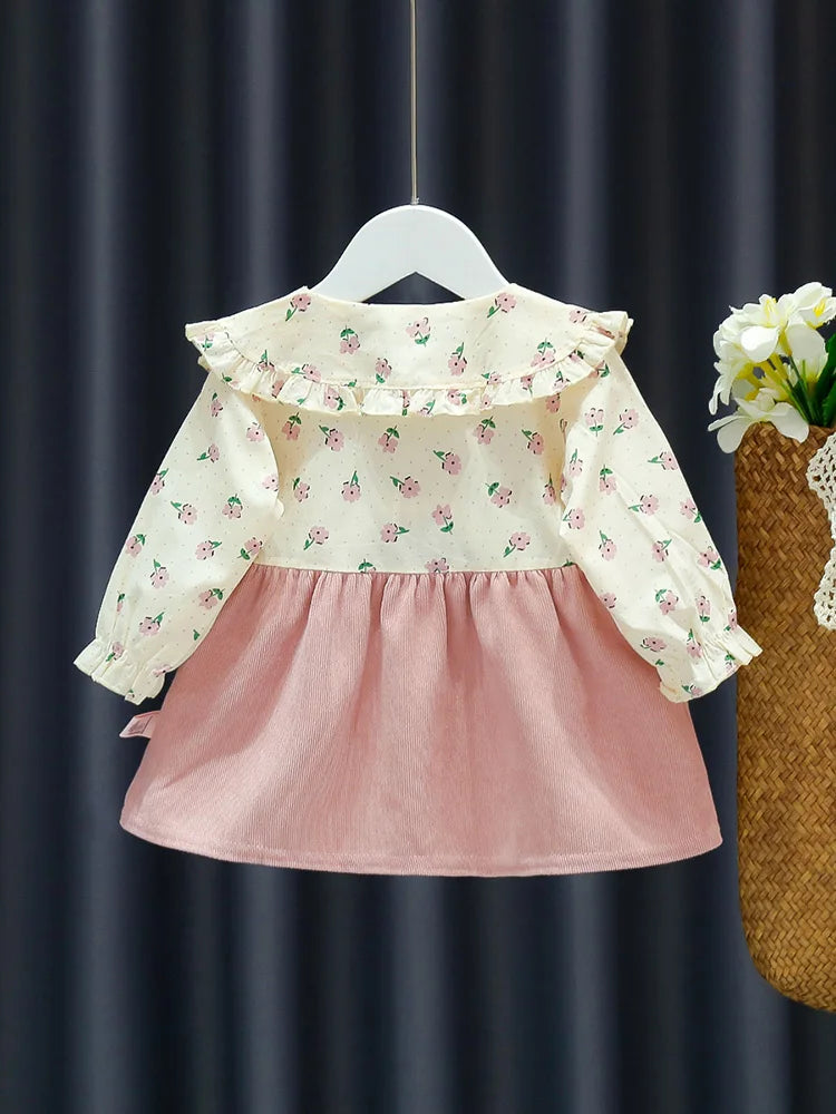 Girls' Long-Sleeved Flower Design Winter Dresses