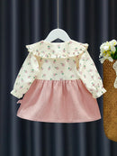 Girls' Long-Sleeved Flower Design Winter Dresses childrensterritory
