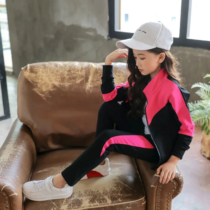 Teen Girls Trending Zipper Sweatshirt with Pants 2Pcs Tracksuit childrensterritory