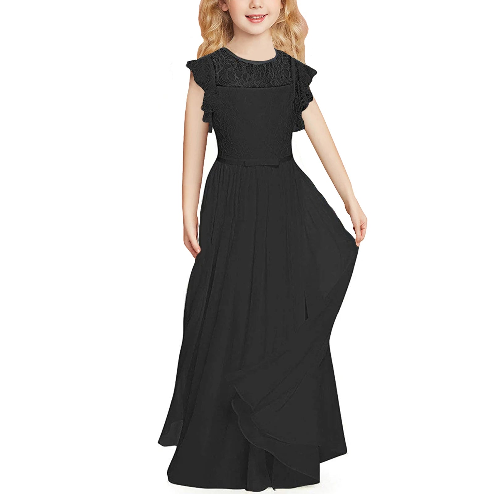 Lace Design Floor Length Girls Pageant Gowns