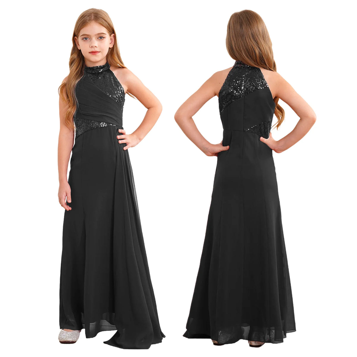 Kids Girls Sequins Pleat Overlay Pageant Evening Gowns childrensterritory