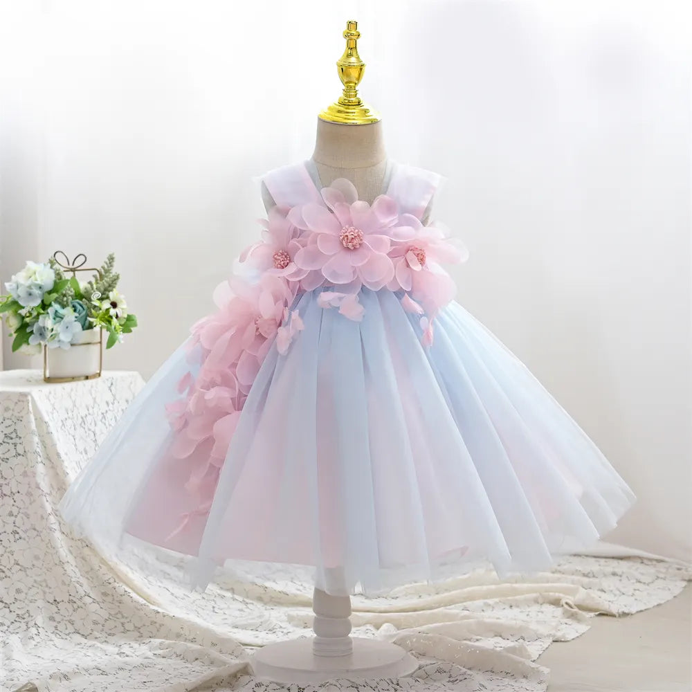 Toddler Girl Flower Decorated Tulle Wedding Party Dresses childrensterritory