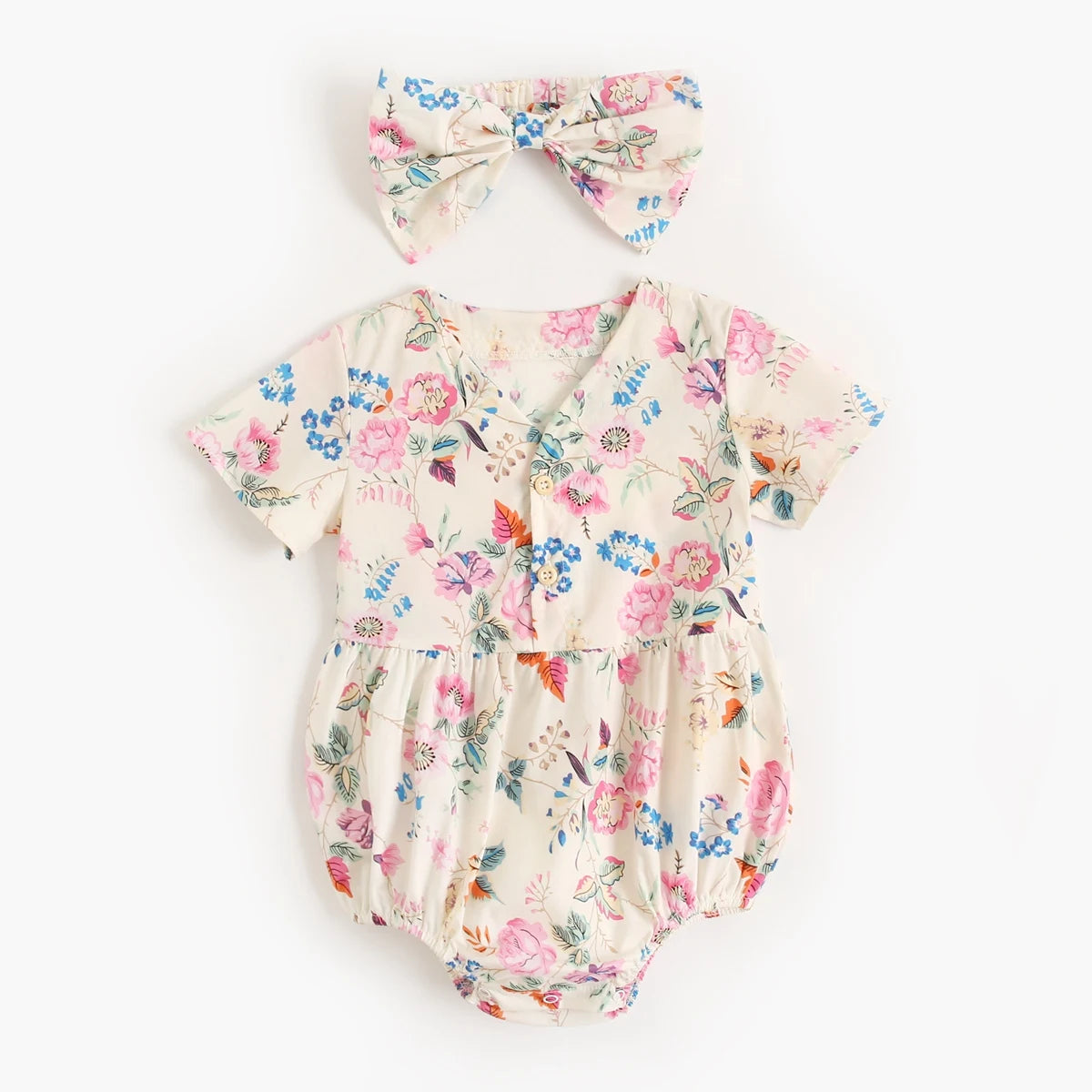 Baby Girl Floral Cotton 2-Piece Dress with Headband