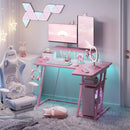 Pink L-shaped Gaming Desk with LED Lights childrensterritory