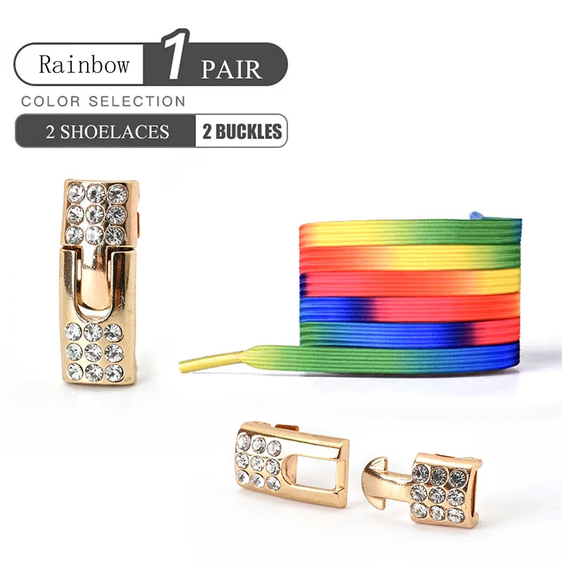 Colorful 1Pair Elastic Lace Shoelaces with Diamond Buckle