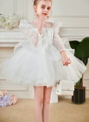 Elegant Sequin White Puffy Wedding Party Dress for Girls childrensterritory