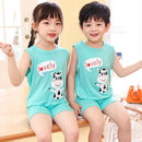 Kid Boy Girl Cartoon Design Sleeveless Cotton Vest and Pajamas Sets childrensterritory