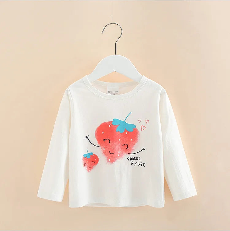 Long Sleeve Cartoon Print Cotton Kids Girls Tops childrensterritory