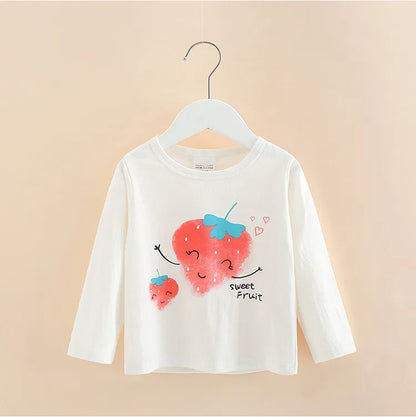 Long Sleeve Cartoon Print Cotton Kids Girls Tops childrensterritory