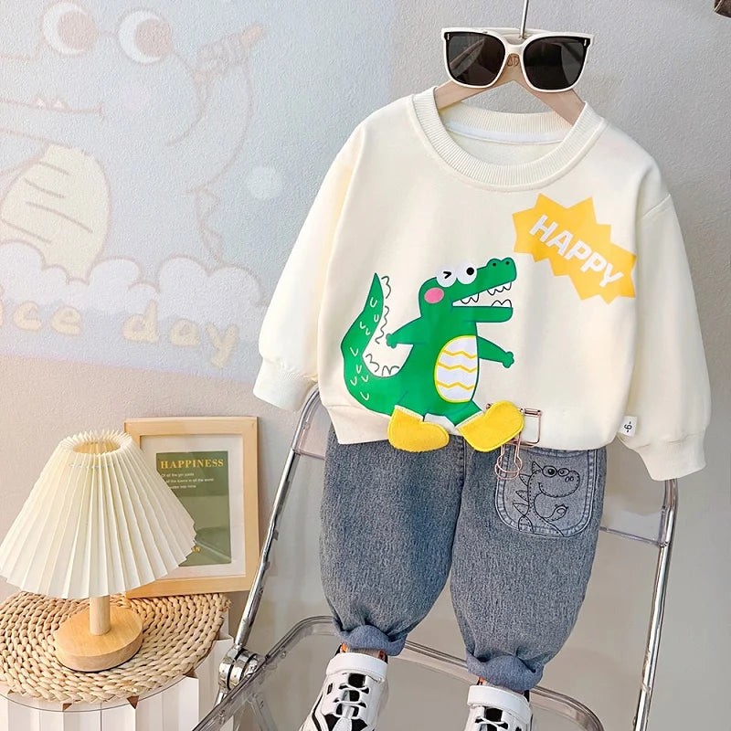 Cartoon Design Baby Boy Color Blocking 2PC Casual Clothes Set