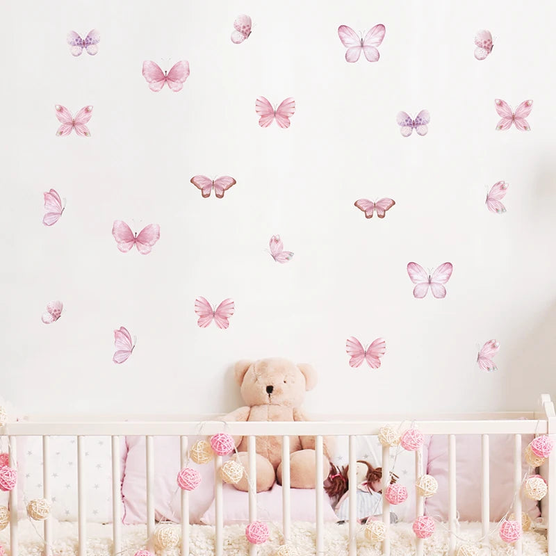 Home Decoration 3Pcs Pink Butterfly Wall Decals for Kids Room childrensterritory