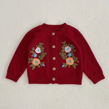 Solid Color Long Sleeve Infant Girls Knitted Cardigans childrensterritory