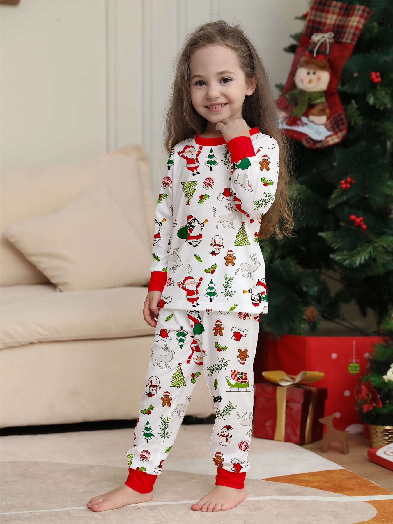 Kids' Long-Sleeved Christmas Print Clothing Set