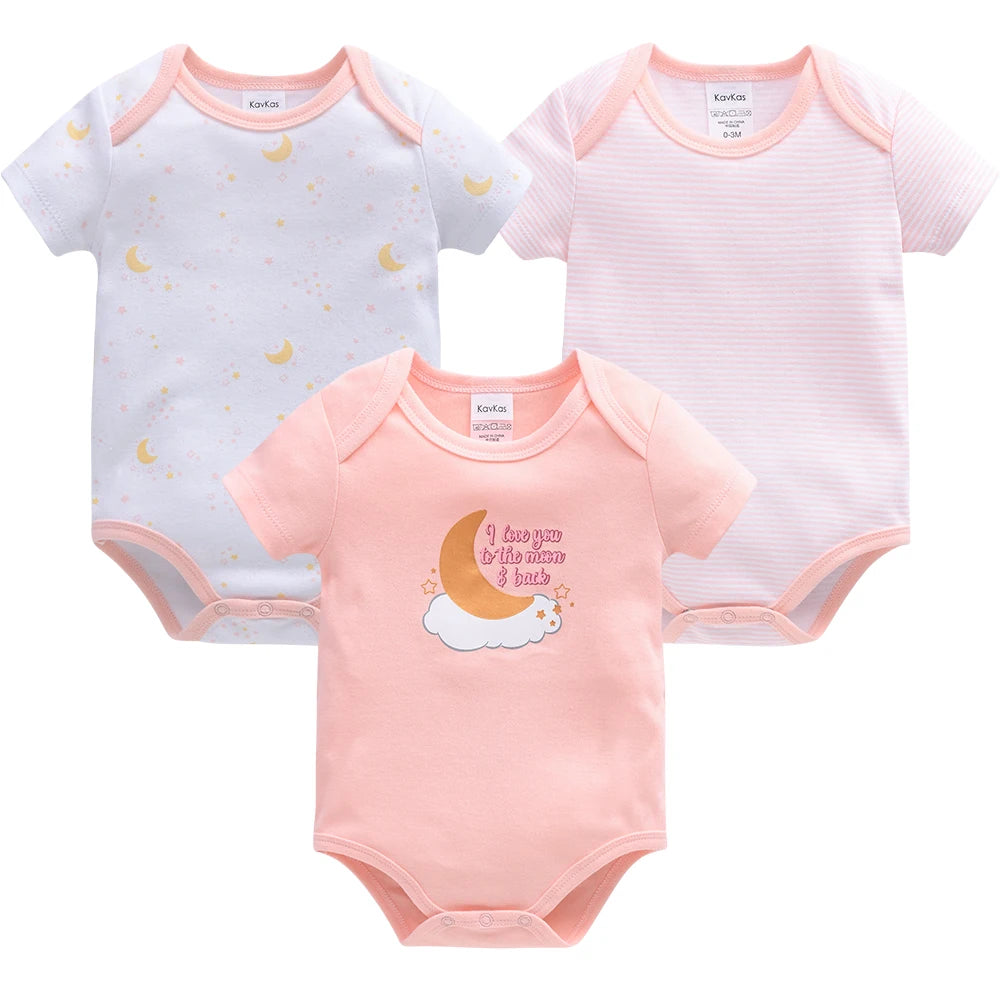 3PCS/Lot Newborn Baby Cartoon Printed Summer Romper
