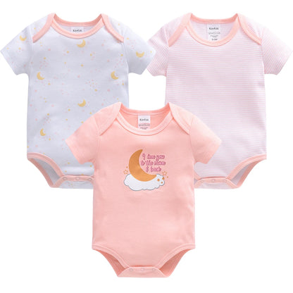3PCS/Lot Newborn Baby Cartoon Printed Summer Romper