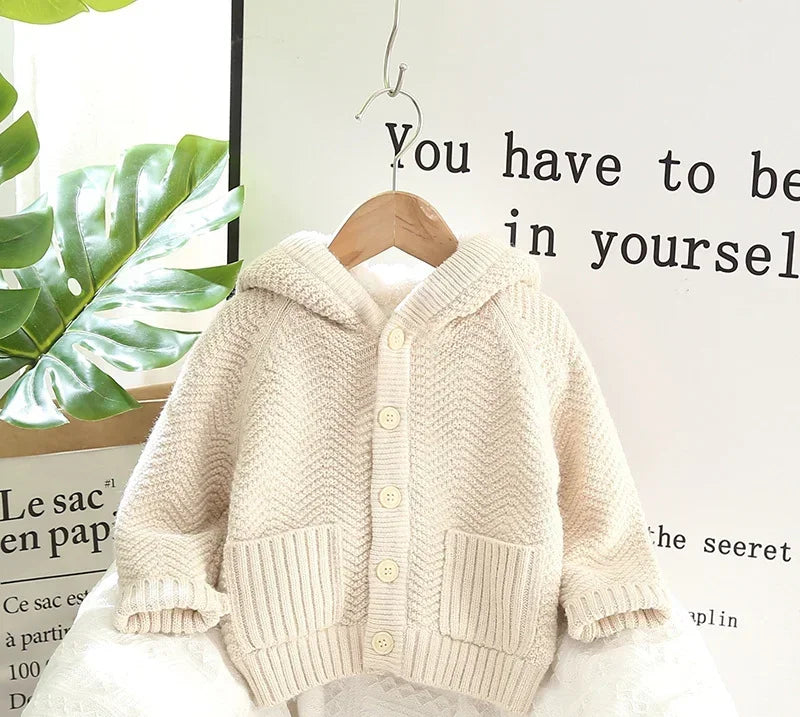 Thick Hooded Fleece Inside Solid Cardigans for Boys and Girls