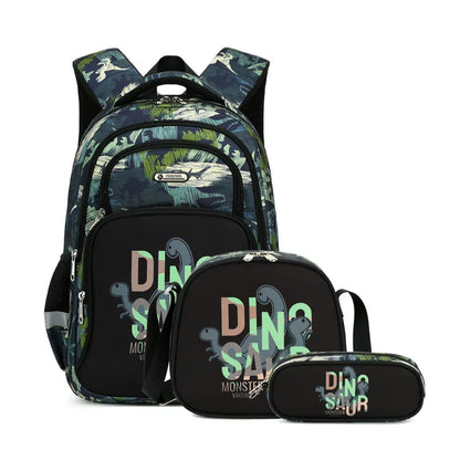3pcs Set of Teenager Cartoon Dinosaur Anime School Bags