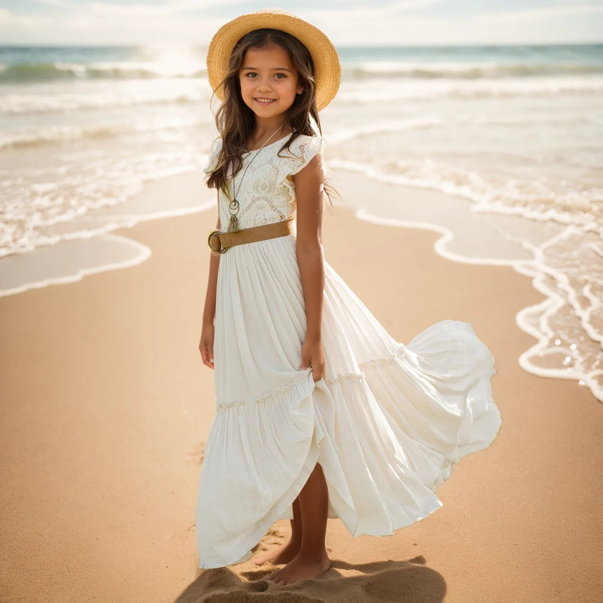 Kids Girls Lace Design Bohemia Long Dresses childrensterritory