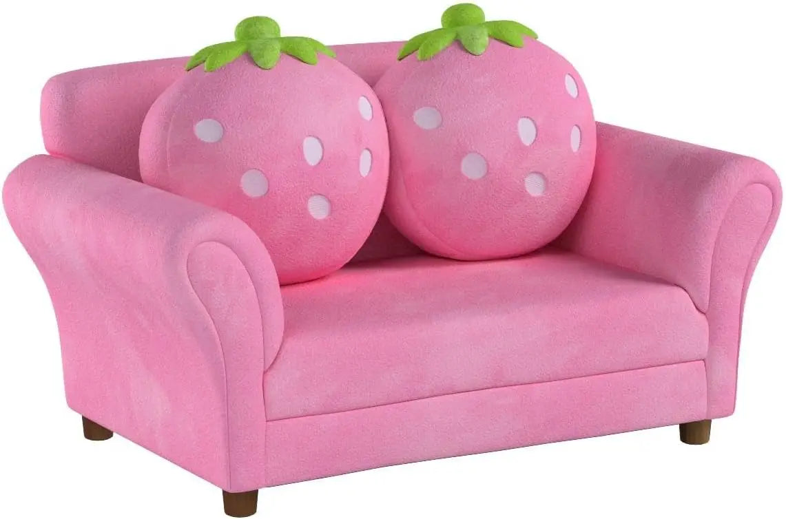 Upholstered Two-seater Toddler Sofa with Strawberry Pillows