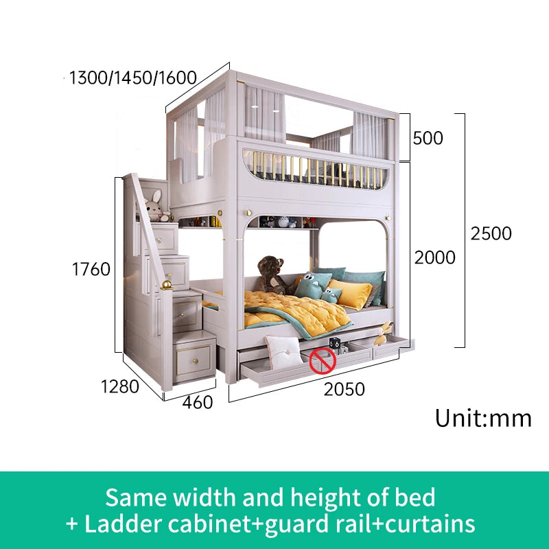 Multifunctional Kids Bunk Bed with Safety Fence and Storage childrensterritory