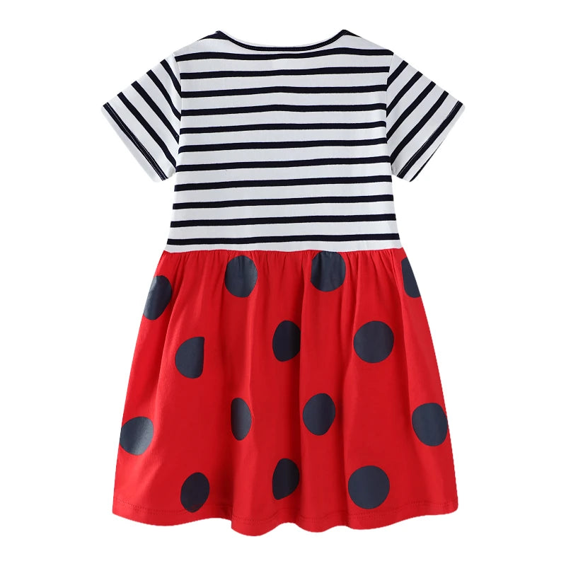 Girls Striped Bees Cartoon Print Casual Summer Dresses childrensterritory