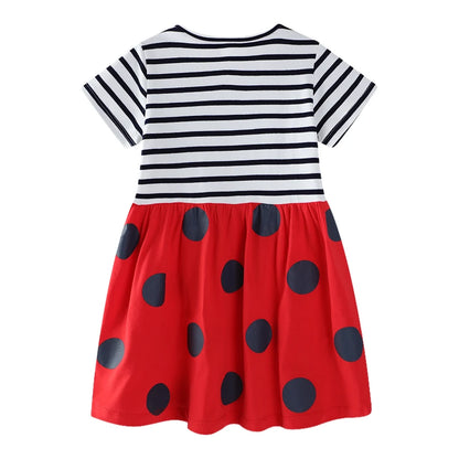 Girls Striped Bees Cartoon Print Casual Summer Dresses childrensterritory