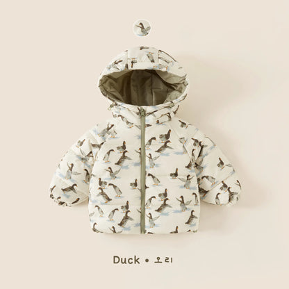 Little Girls Cartoon Print Down Hooded Jackets for Winter childrensterritory