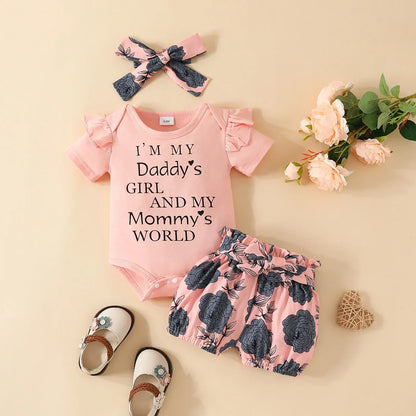 Baby Girl Soft 3Pcs Letter &amp; Floral Print Summer Outfit