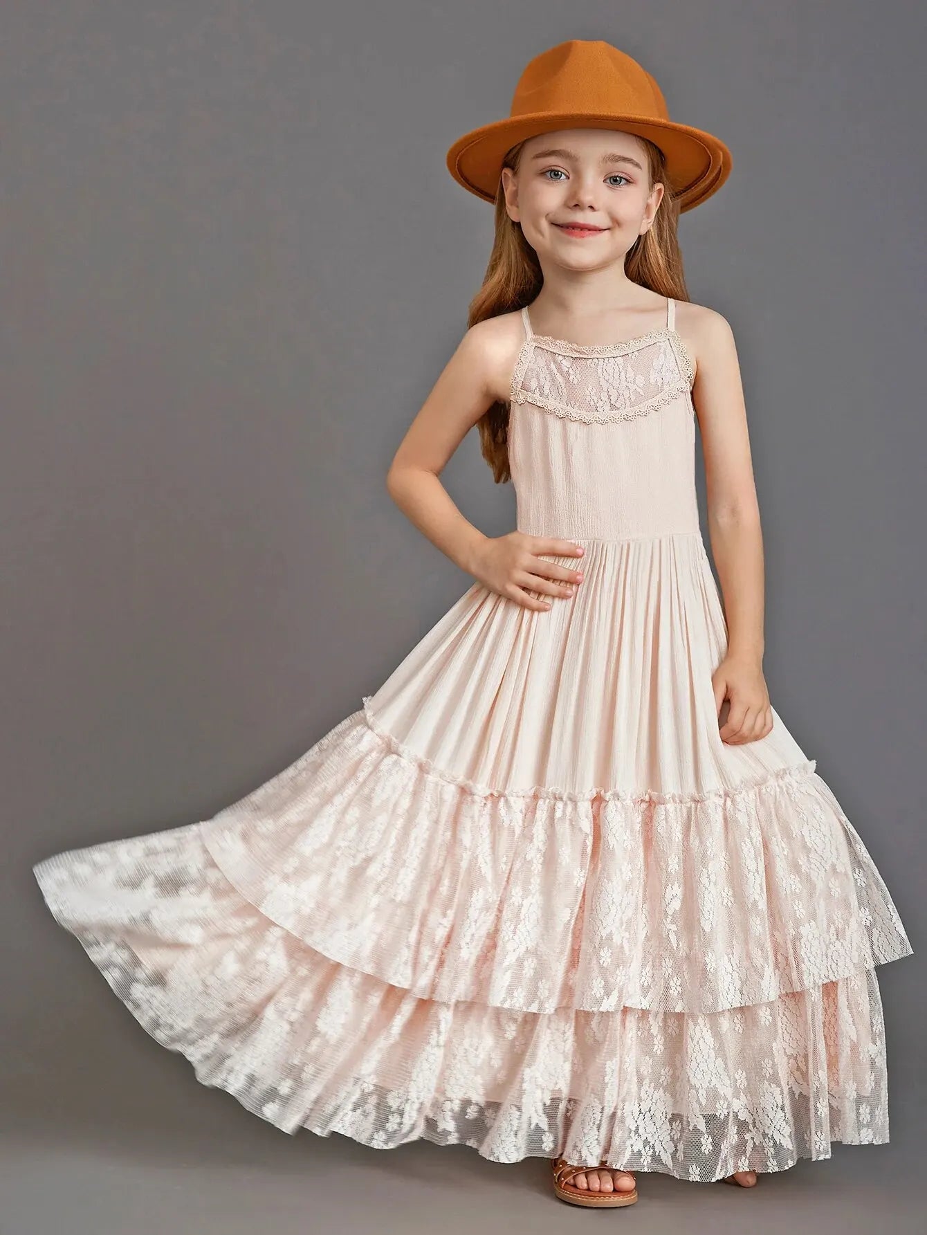 Kids Girls Long Lace Design Birthday Party Dresses childrensterritory
