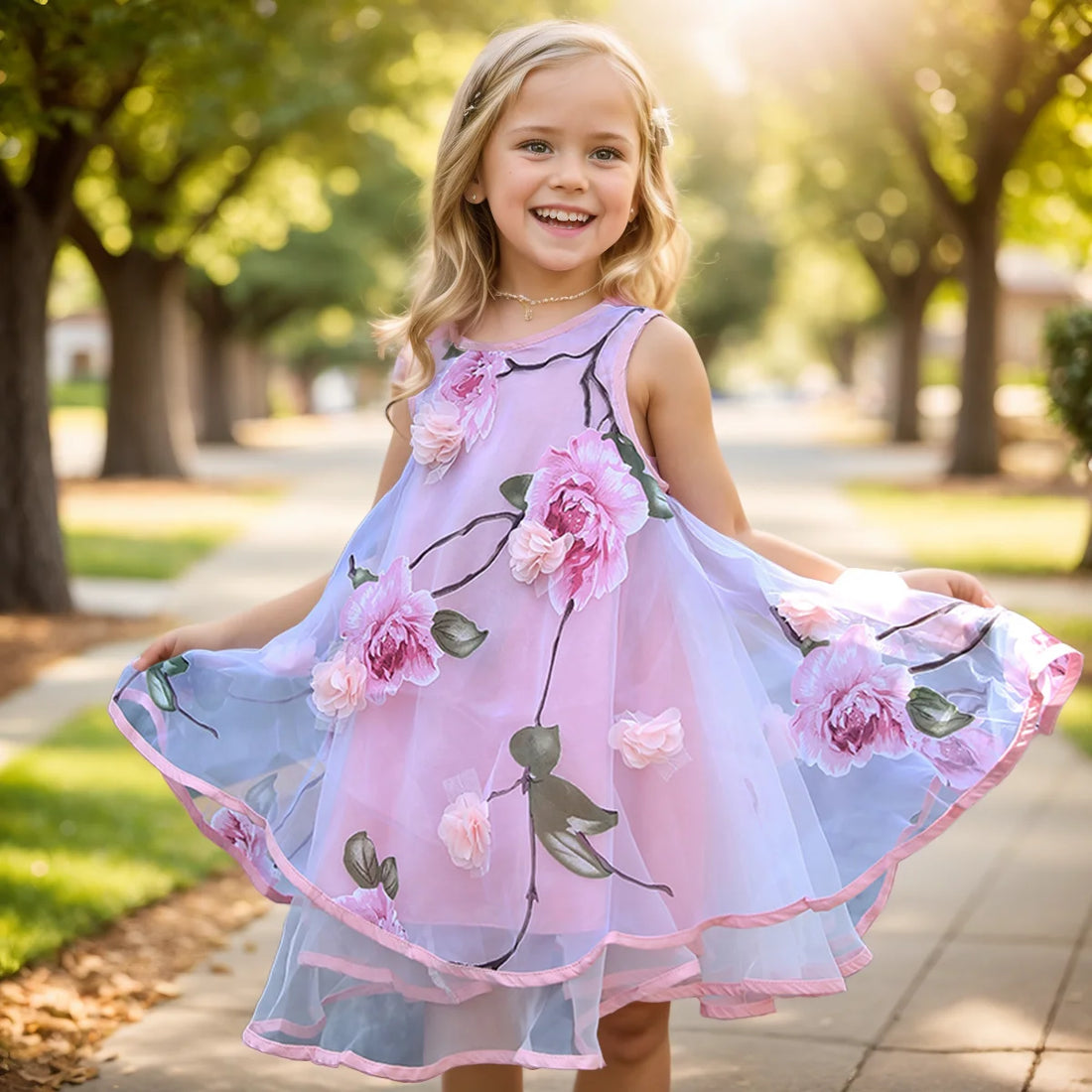 Floral Design Bohemian Style Kids Girls Summer Beach Dresses childrensterritory