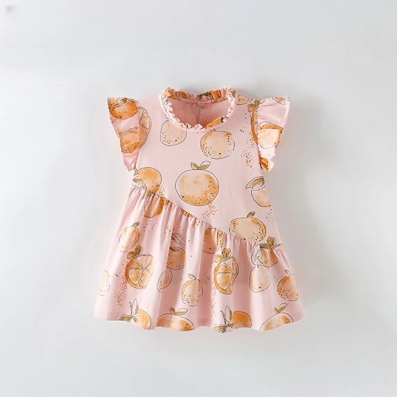 Kids Girls Cartoon Print Cotton Summer A-LINE Dresses
