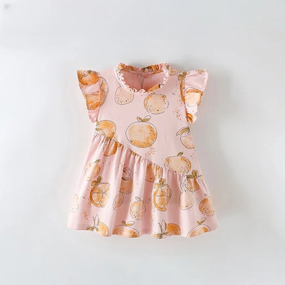Kids Girls Cartoon Print Cotton Summer A-LINE Dresses