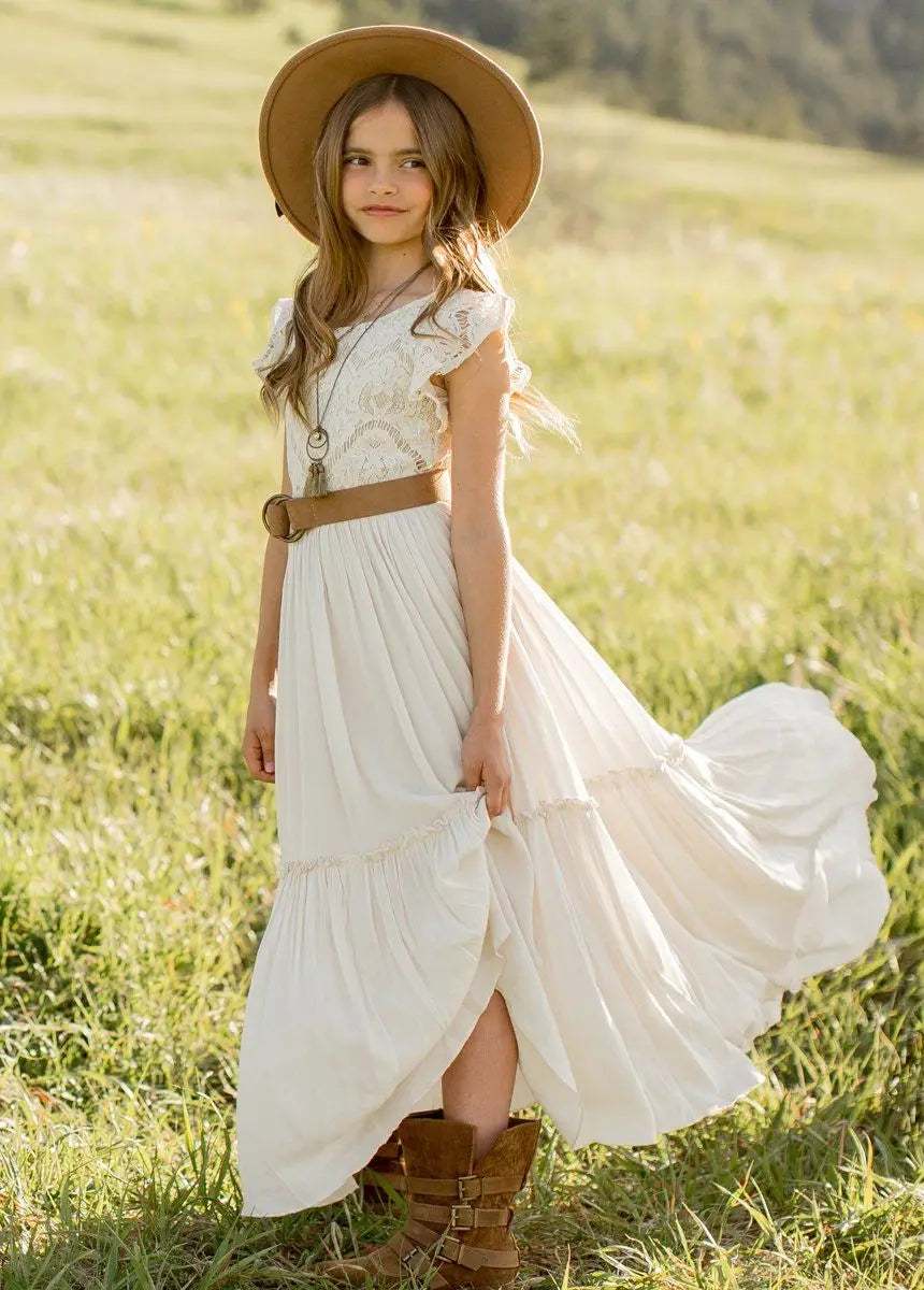 Kids Girls Lace Design Bohemia Long Dresses childrensterritory