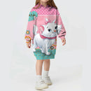 Kids Girls Cute Cat Print Casual Hoodie Dresses childrensterritory