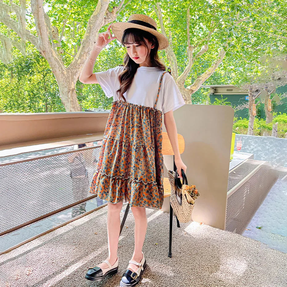 Girls Floral Pattern Patchwork Summer Party Dress childrensterritory