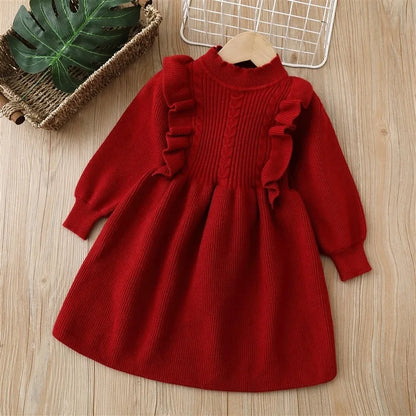 Kids Girls Elegant Princess Sweater Dresses for Winter Parties